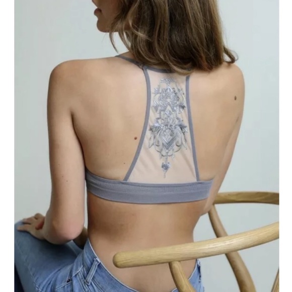 Other - Gray Boho Sheer Lace Tattoo Floral Bralette